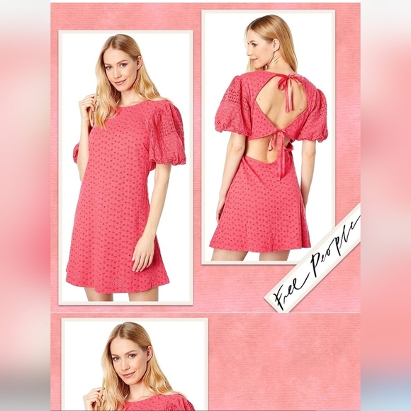 Free People NWTs Apricot Rose Eyelet Mini Dress - Picture 3 of 9